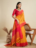 Thumbnail for Jyoti Fashion Women's Mustard Khadi Raw Silk Temple Woven Border Designer Saree with Blouse
