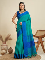 Thumbnail for Jyoti Fashion Women's Rama Khadi Raw Silk Temple Woven Border Designer Saree with Blouse