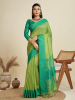 Thumbnail for Jyoti Fashion Women's Mehendi Khadi Raw Silk Temple Woven Border Designer Saree with Blouse