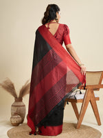 Thumbnail for Jyoti Fashion Women's Black Khadi Raw Silk Temple Woven Border Designer Saree with Blouse