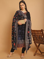 Thumbnail for Jyoti Fashion Women's Navy Blue Velvet Floral Resham Thread with Jari & Sequince work Designer Straight Suit Set - Distacart