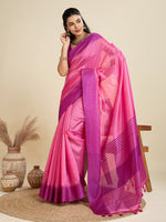 Thumbnail for Jyoti Fashion Women's Pink Khadi Raw Silk Temple Woven Border Designer Saree with Blouse