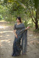 Thumbnail for Jyoti Fashion Women's Grey Tussar Silk Traditional Thread Work Designer Saree with Blouse