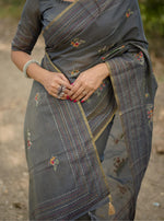 Thumbnail for Jyoti Fashion Women's Grey Tussar Silk Traditional Thread Work Designer Saree with Blouse