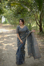 Thumbnail for Jyoti Fashion Women's Grey Tussar Silk Traditional Thread Work Designer Saree with Blouse