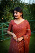 Thumbnail for Jyoti Fashion Women's Orange Tussar Silk Traditional Thread Work Designer Saree with Blouse