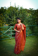 Thumbnail for Jyoti Fashion Women's Orange Tussar Silk Traditional Thread Work Designer Saree with Blouse