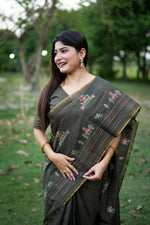 Thumbnail for Jyoti Fashion Women's Black Tussar Silk Traditional Thread Work Designer Saree with Blouse
