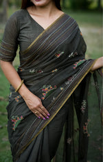 Thumbnail for Jyoti Fashion Women's Black Tussar Silk Traditional Thread Work Designer Saree with Blouse