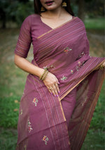 Thumbnail for Jyoti Fashion Women's Wine Tussar Silk Traditional Thread Work Designer Saree with Blouse