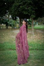 Thumbnail for Jyoti Fashion Women's Wine Tussar Silk Traditional Thread Work Designer Saree with Blouse
