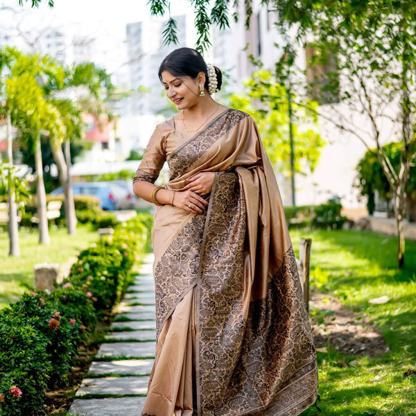 Jyoti Fashion Women's Cream Handloom Raw Silk Weaving Designer Saree with Blouse - Distacart