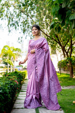 Thumbnail for Jyoti Fashion Women's Purple Handloom Raw Silk Weaving Designer Saree with Blouse
