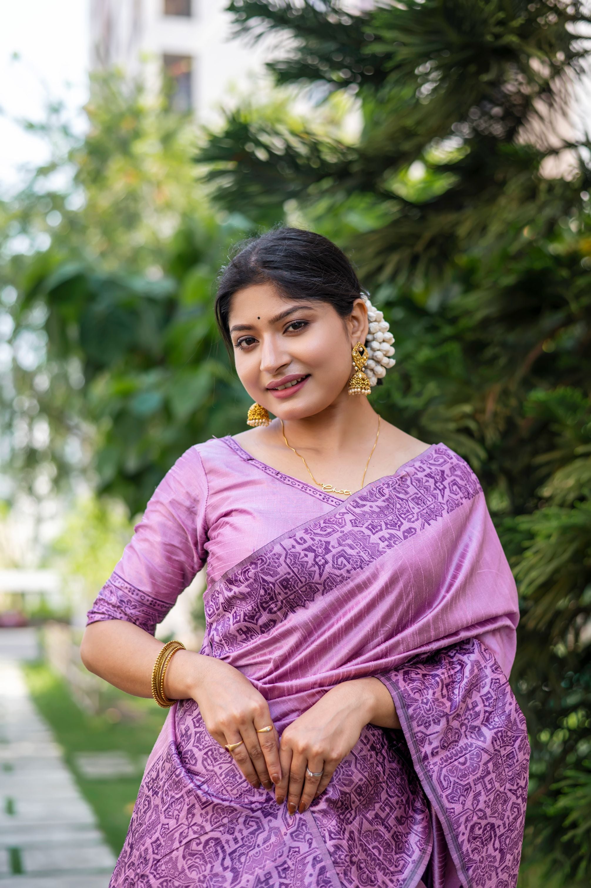 Jyoti Fashion Women's Purple Handloom Raw Silk Weaving Designer Saree with Blouse