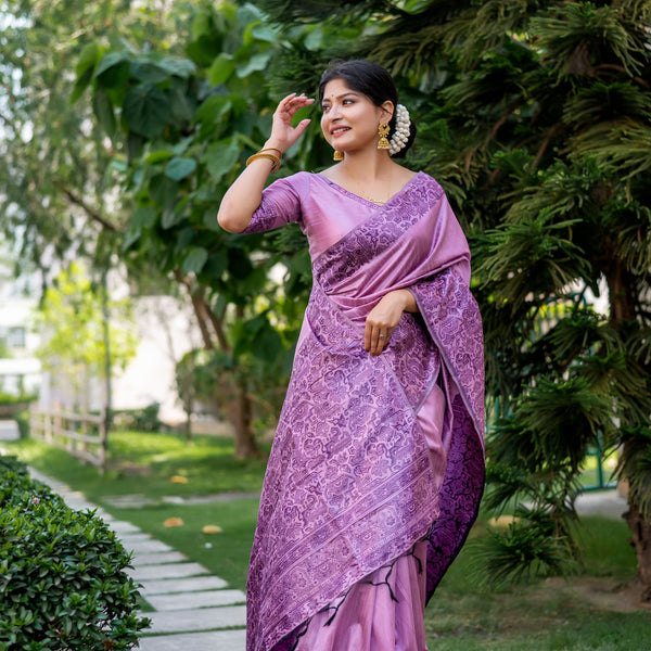 Jyoti Fashion Women's Purple Handloom Raw Silk Weaving Designer Saree with Blouse
