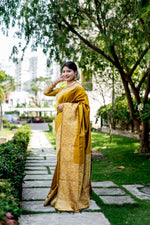 Thumbnail for Jyoti Fashion Women's Mustard Handloom Raw Silk Weaving Designer Saree with Blouse