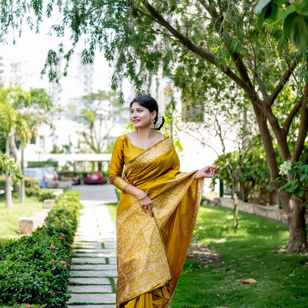 Jyoti Fashion Women's Mustard Handloom Raw Silk Weaving Designer Saree with Blouse - Distacart