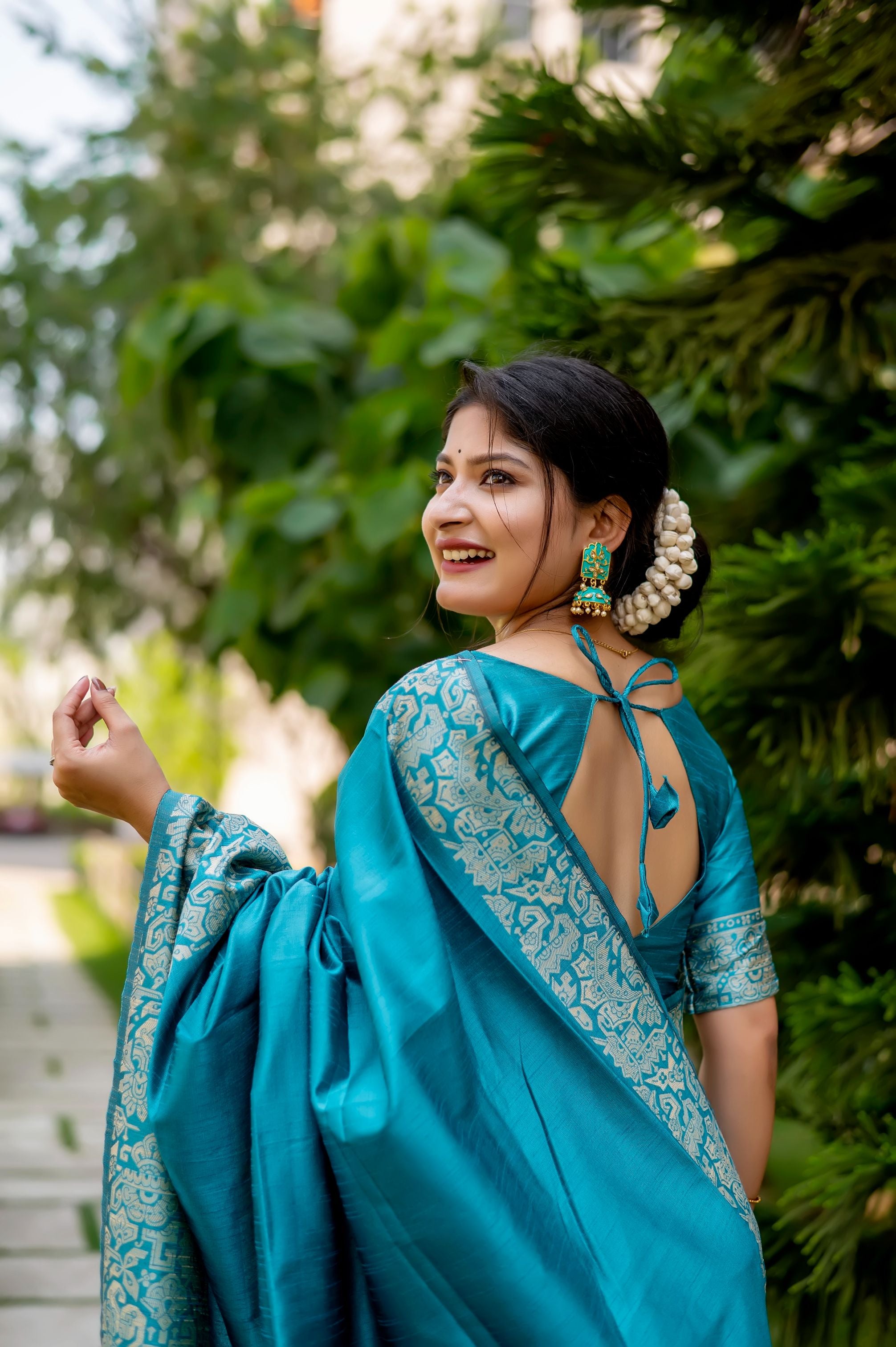 Jyoti Fashion Women's Sky Blue Handloom Raw Silk Weaving Designer Saree with Blouse