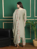 Thumbnail for Jyoti Fashion Women's Olive Chinon Chiffon Floral Embroidery with Cording & Crystal Work Designer Straight Suit Set - Distacart