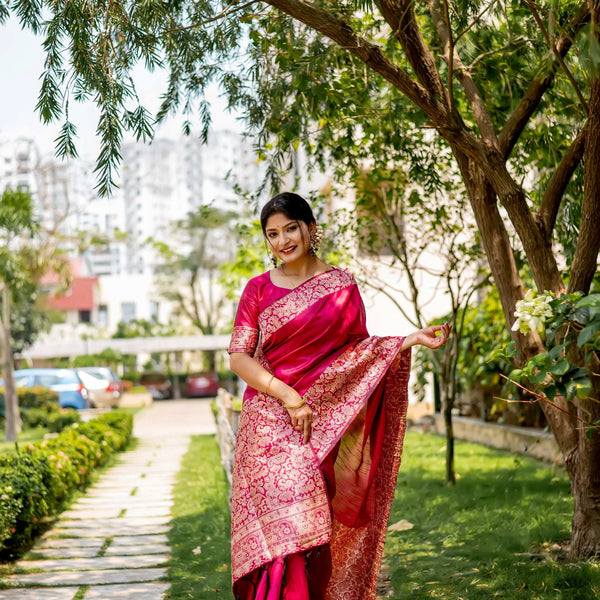 Jyoti Fashion Women's Pink Handloom Raw Silk Weaving Designer Saree with Blouse - Distacart