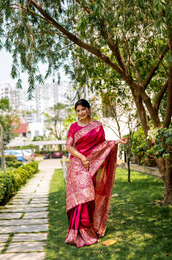Jyoti Fashion Women's Pink Handloom Raw Silk Weaving Designer Saree with Blouse
