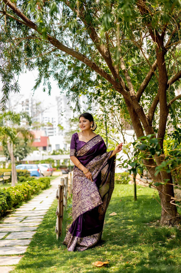 Jyoti Fashion Women's Wine Handloom Raw Silk Weaving Designer Saree with Blouse