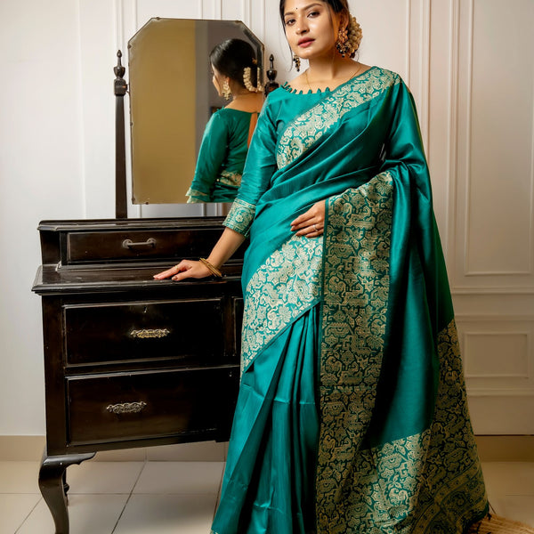 Jyoti Fashion Women's Rama Handloom Raw Silk Weaving Designer Saree with Blouse - Distacart