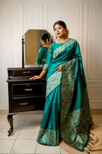 Thumbnail for Jyoti Fashion Women's Rama Handloom Raw Silk Weaving Designer Saree with Blouse