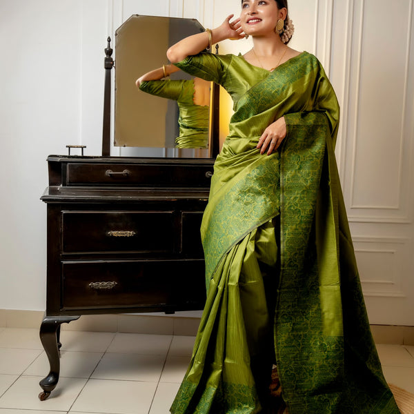 Jyoti Fashion Women's Green Handloom Raw Silk Weaving Designer Saree with Blouse - Distacart