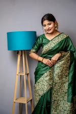 Thumbnail for Jyoti Fashion Women's Bottle Green Handloom Raw Silk Weaving Designer Saree with Blouse