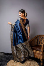 Thumbnail for Jyoti Fashion Women's Navy Blue Handloom Raw Silk Weaving Designer Saree with Blouse