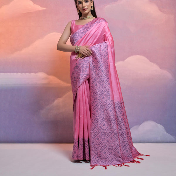 Jyoti Fashion Women's Pink Handloom Raw Silk Weaving Designer Saree with Blouse - Distacart