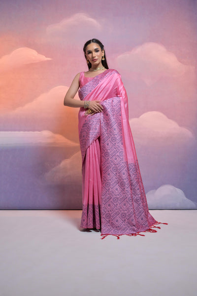 Jyoti Fashion Women's Pink Handloom Raw Silk Weaving Designer Saree with Blouse