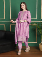 Thumbnail for Jyoti Fashion Women's Pink Chinon Chiffon Floral Embroidery with Cording & Crystal Work Designer Straight Suit Set - Distacart