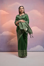 Thumbnail for Jyoti Fashion Women's Bottle Green Handloom Raw Silk Weaving Designer Saree with Blouse