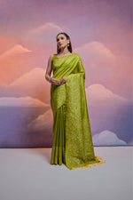 Thumbnail for Jyoti Fashion Women's Mehendi Handloom Raw Silk Weaving Designer Saree with Blouse