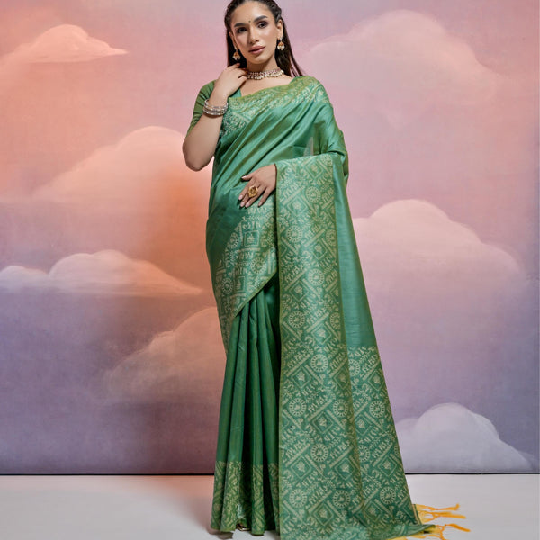 Jyoti Fashion Women's Green Handloom Raw Silk Weaving Designer Saree with Blouse - Distacart