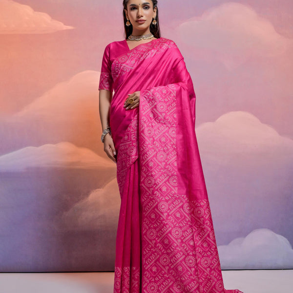 Jyoti Fashion Women's Rani Pink Handloom Raw Silk Weaving Designer Saree with Blouse - Distacart