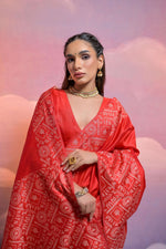 Thumbnail for Jyoti Fashion Women's Red Handloom Raw Silk Weaving Designer Saree with Blouse