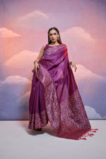 Thumbnail for Jyoti Fashion Women's Wine Handloom Raw Silk Weaving Designer Saree with Blouse