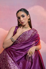 Thumbnail for Jyoti Fashion Women's Wine Handloom Raw Silk Weaving Designer Saree with Blouse