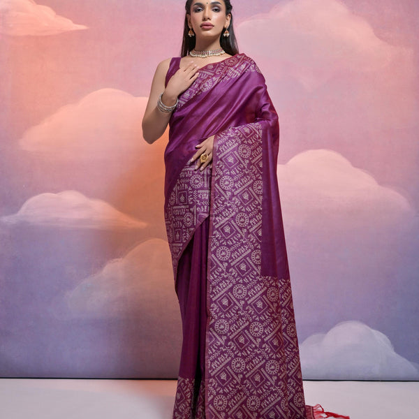 Jyoti Fashion Women's Wine Handloom Raw Silk Weaving Designer Saree with Blouse - Distacart