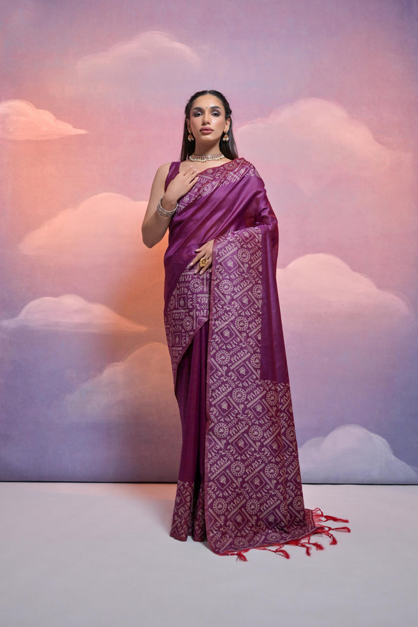 Jyoti Fashion Women's Wine Handloom Raw Silk Weaving Designer Saree with Blouse