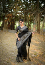 Thumbnail for Jyoti Fashion Women's Black Handloom Raw Silk Weaving Designer Saree with Blouse