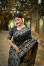 Thumbnail for Jyoti Fashion Women's Black Handloom Raw Silk Weaving Designer Saree with Blouse