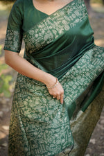 Thumbnail for Jyoti Fashion Women's Bottle Green Handloom Raw Silk Weaving Designer Saree with Blouse