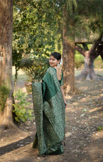 Thumbnail for Jyoti Fashion Women's Bottle Green Handloom Raw Silk Weaving Designer Saree with Blouse