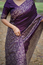 Thumbnail for Jyoti Fashion Women's Wine Handloom Raw Silk Weaving Designer Saree with Blouse