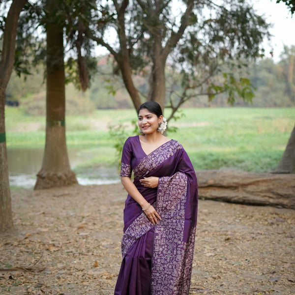 Jyoti Fashion Women's Wine Handloom Raw Silk Weaving Designer Saree with Blouse