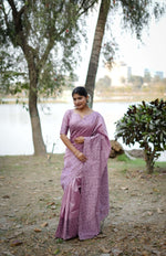 Thumbnail for Jyoti Fashion Women's Purple Handloom Raw Silk Weaving Designer Saree with Blouse